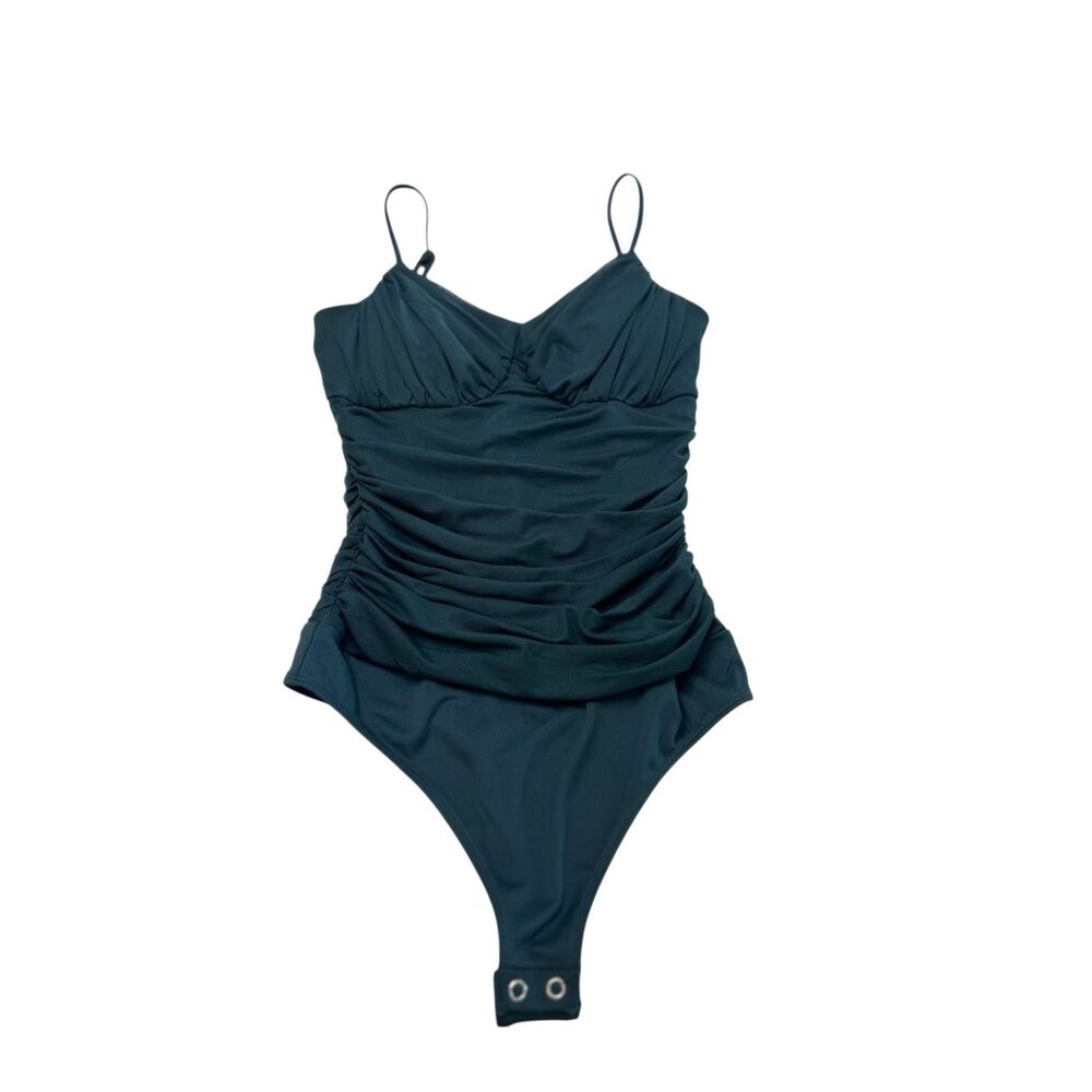 Express Women's Ruched Body Contour Sculpting Bodysuit Forest Green Size XS NWT